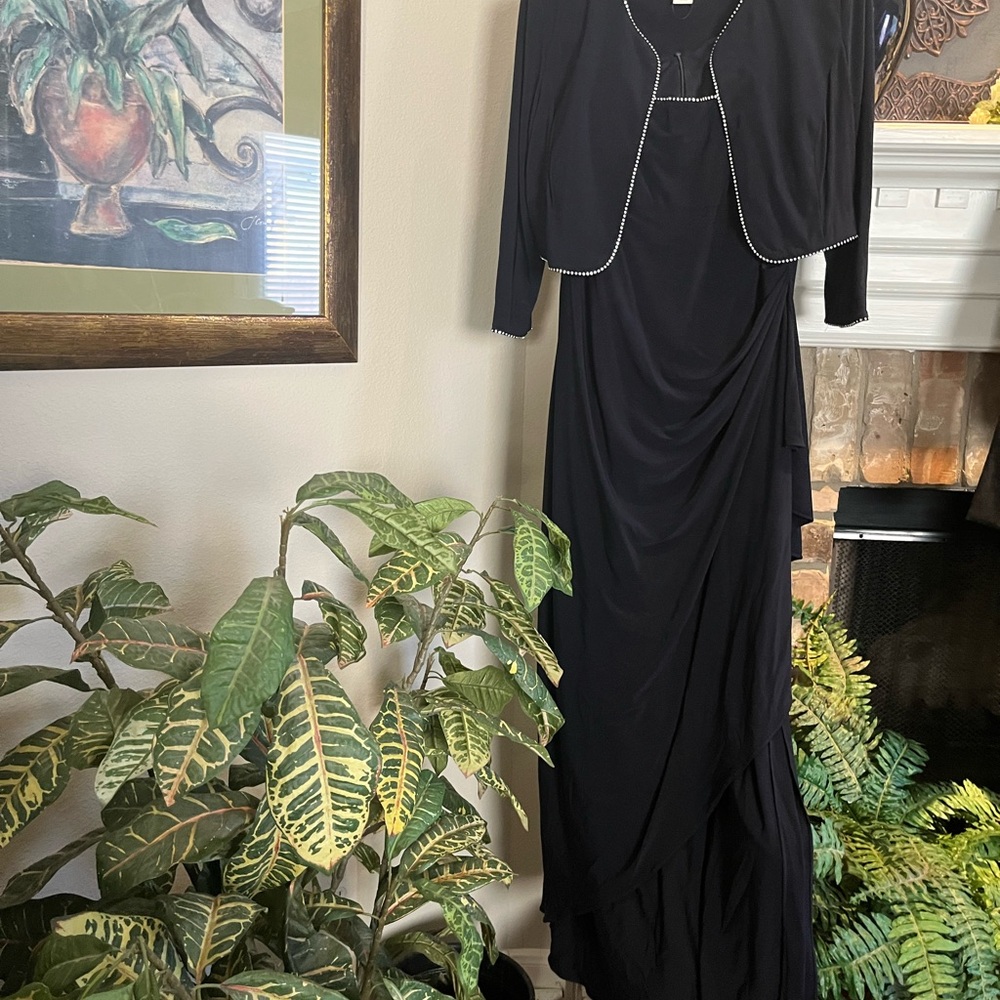 Alex Evenings Navy Cowl Neck Ruched Gown